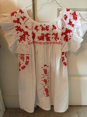 Mi Golondrina White Blouse with Red Floral Embroidery